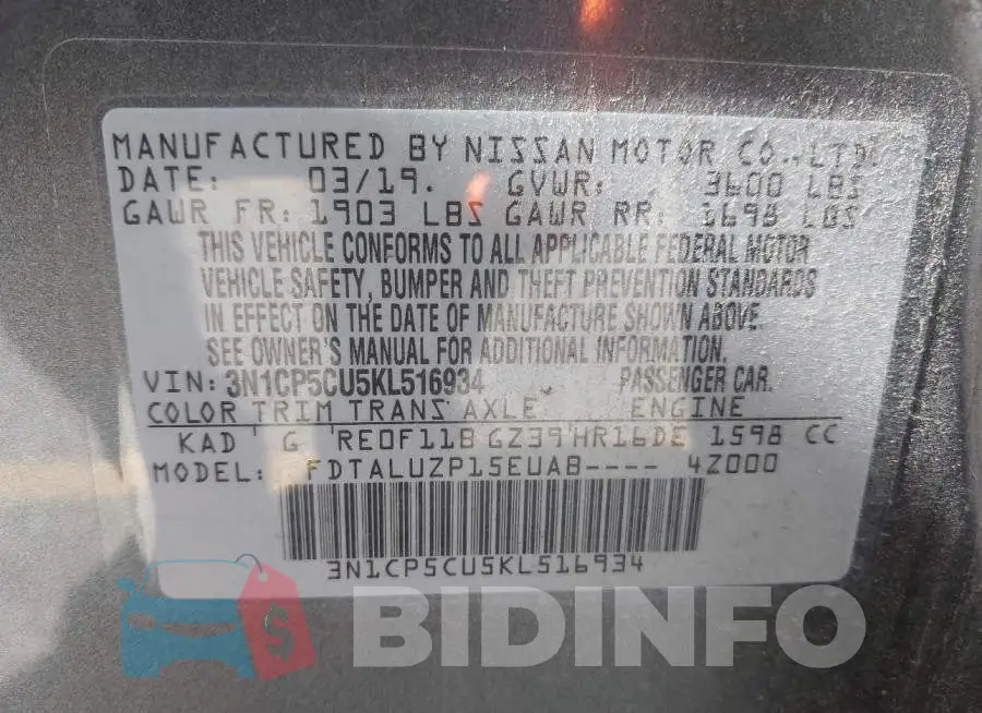 3N1CP5CU5KL516934 Photo# 9