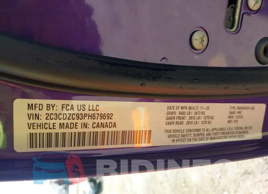 2C3CDZC93PH679692 Photo# 9