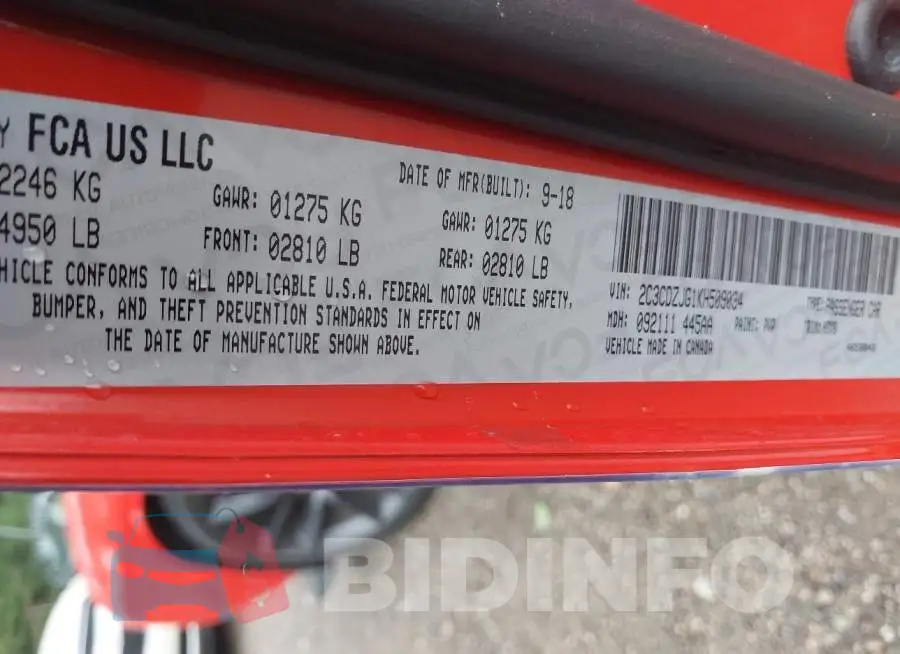 2C3CDZJG1KH509034 Photo# 9