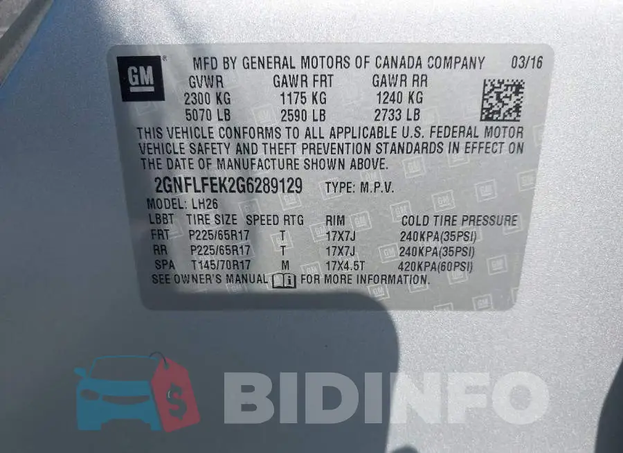 2GNFLFEK2G6289129 Photo# 9