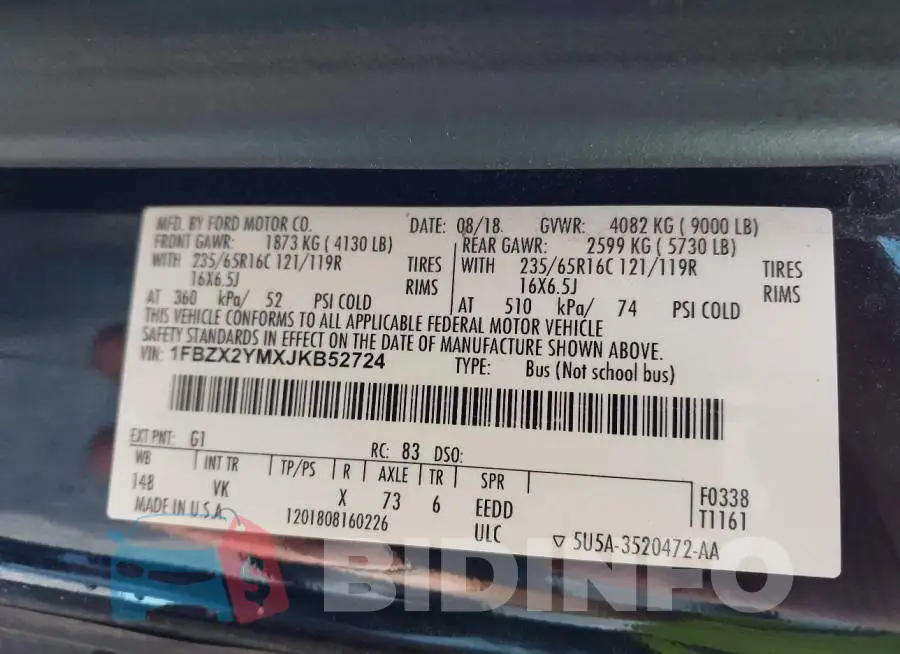 1FBZX2YMXJKB52724 Photo# 9