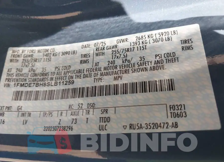 1FMDE7BH8SLB11259 Photo# 9