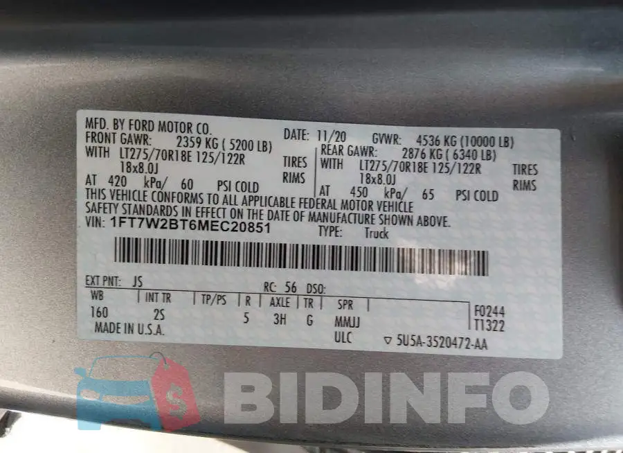1FT7W2BT6MEC20851 Photo# 9