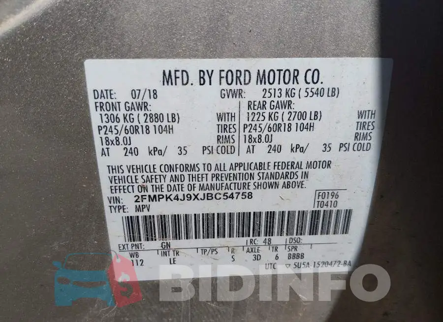 2FMPK4J9XJBC54758 Photo# 9
