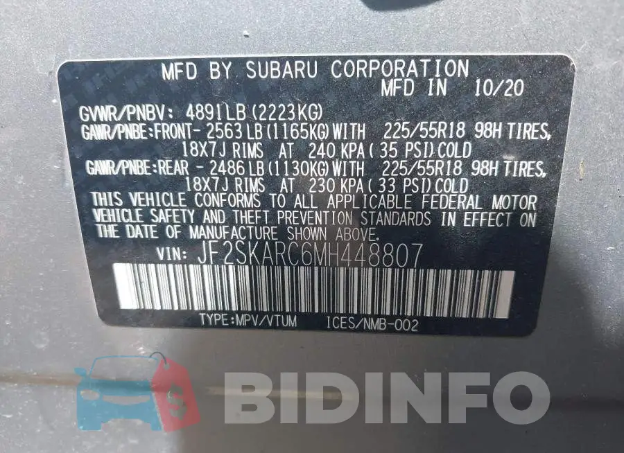 JF2SKARC6MH448807 Photo# 9