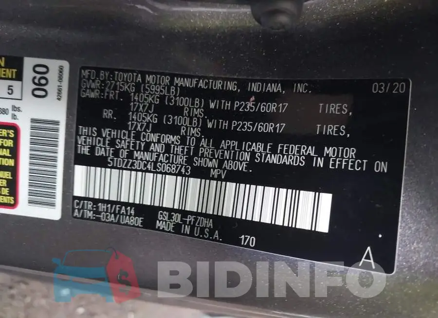 5TDZZ3DC4LS068743 Photo# 9