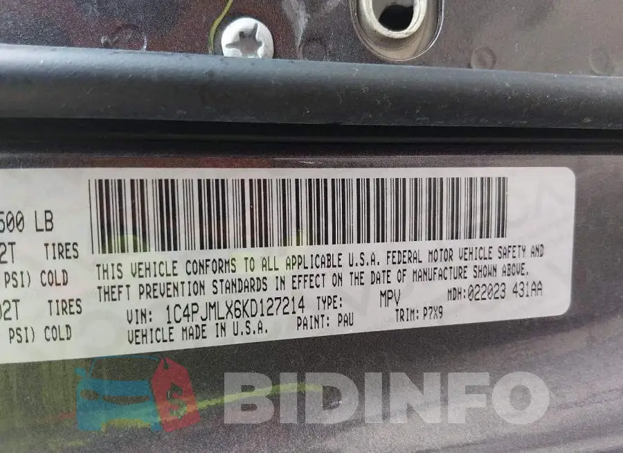 1C4PJMLX6KD127214 Photo# 9
