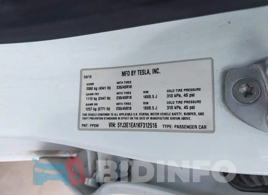 5YJ3E1EA1KF312516 Photo# 9