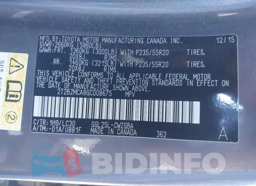 2T2BZMCA8GC008675 Photo# 9