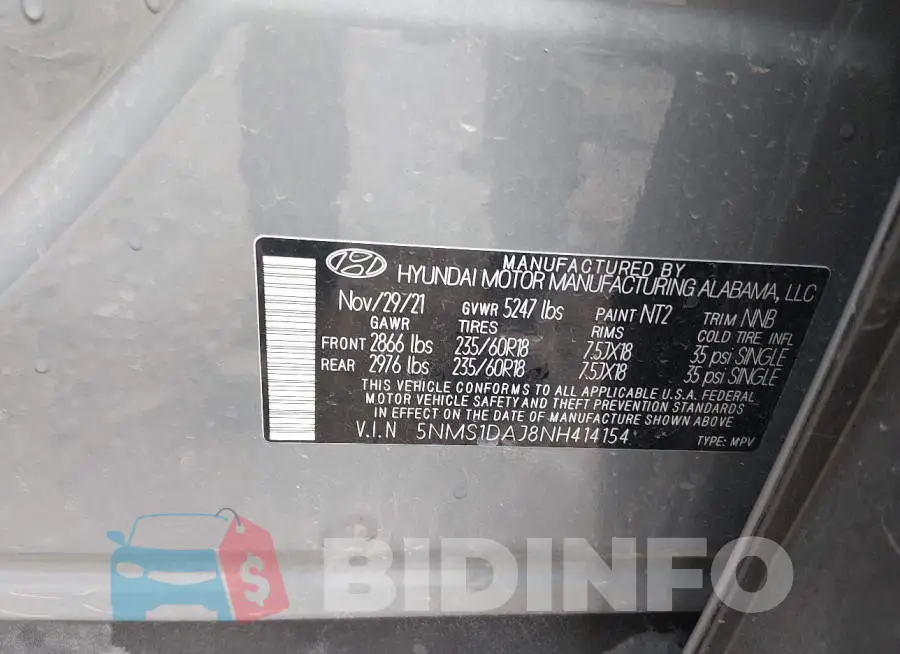 5NMS1DAJ8NH414154 Photo# 9
