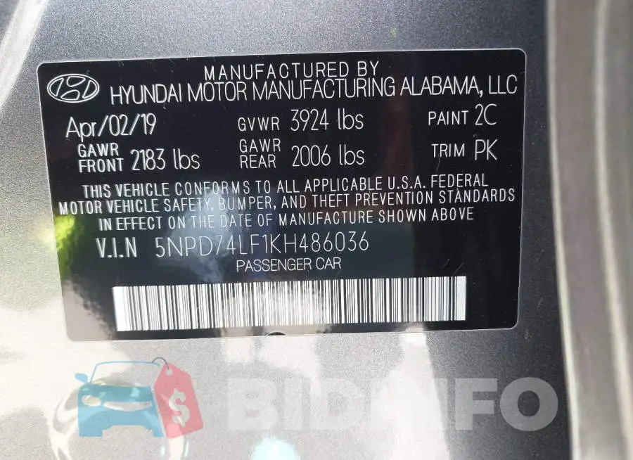 5NPD74LF1KH486036 Photo# 9