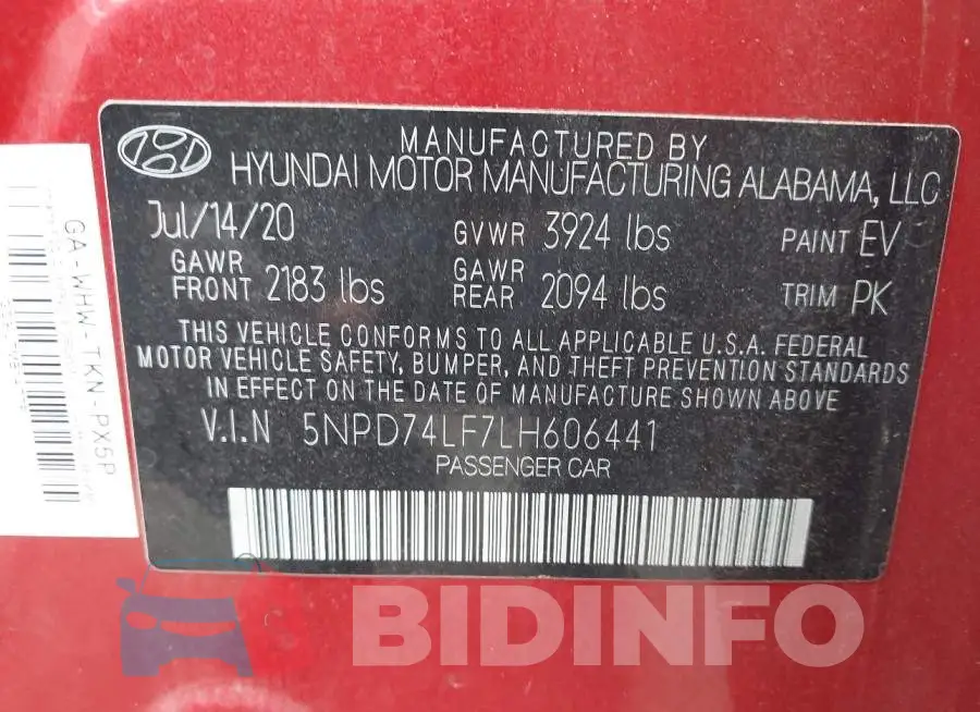 5NPD74LF7LH606441 Photo# 9