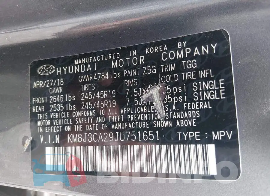 KM8J3CA29JU751651 Photo# 9