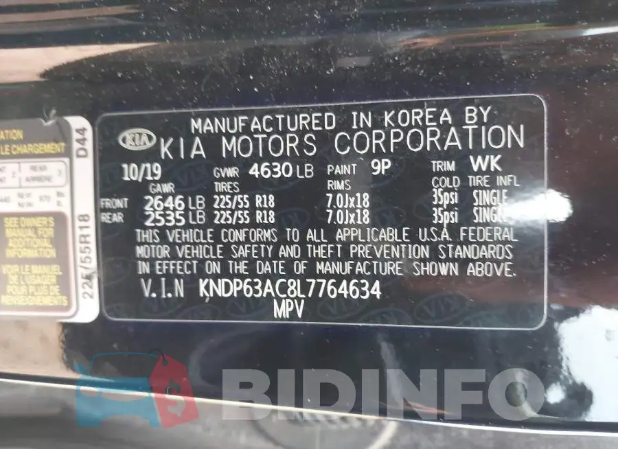 KNDP63AC8L7764634 Photo# 9