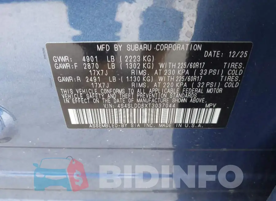 4S4SLDD6XT3037044 Photo# 9
