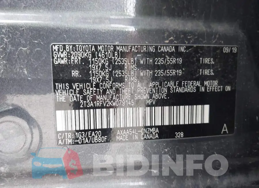 2T3A1RFV2KW079145 Photo# 9