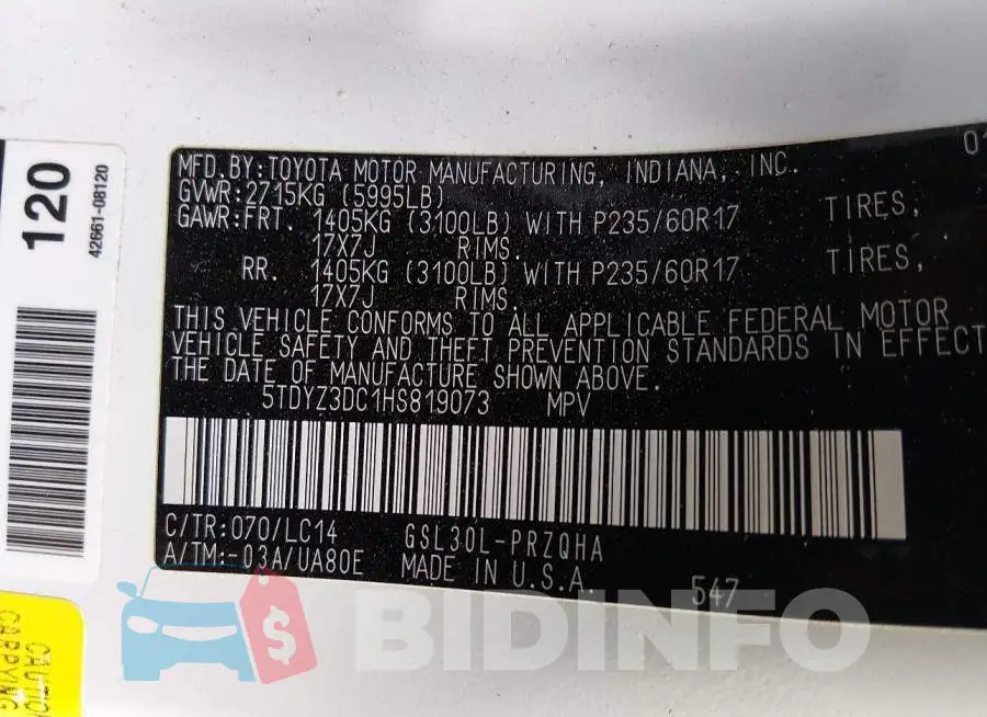 5TDYZ3DC1HS819073 Photo# 9