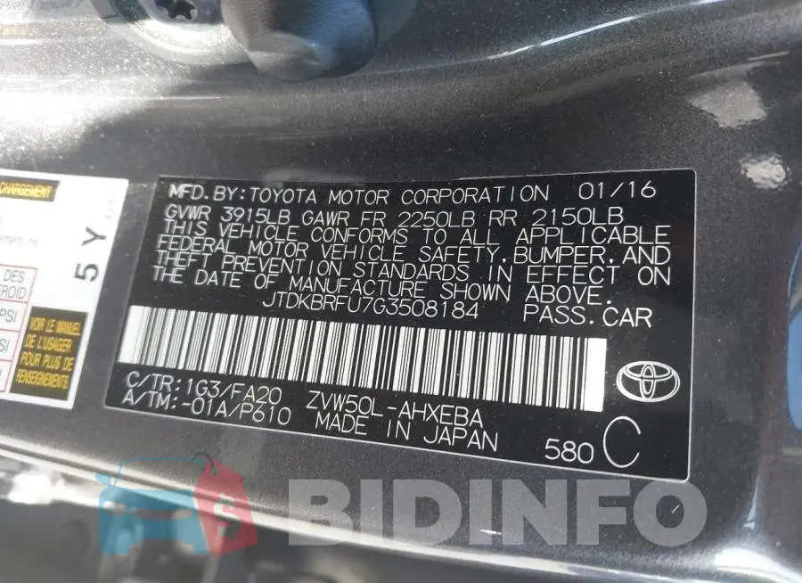 JTDKBRFU7G3508184 Photo# 9