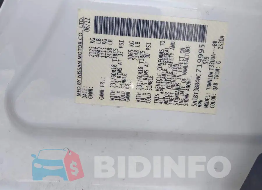 5N1BT3BB4NC719995 Photo# 9