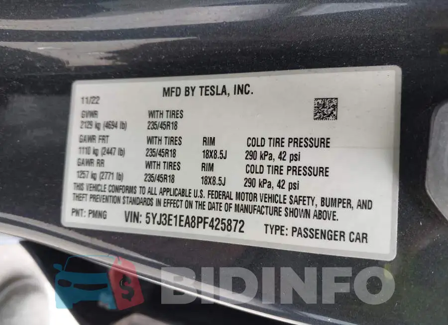 5YJ3E1EA8PF425872 Photo# 9