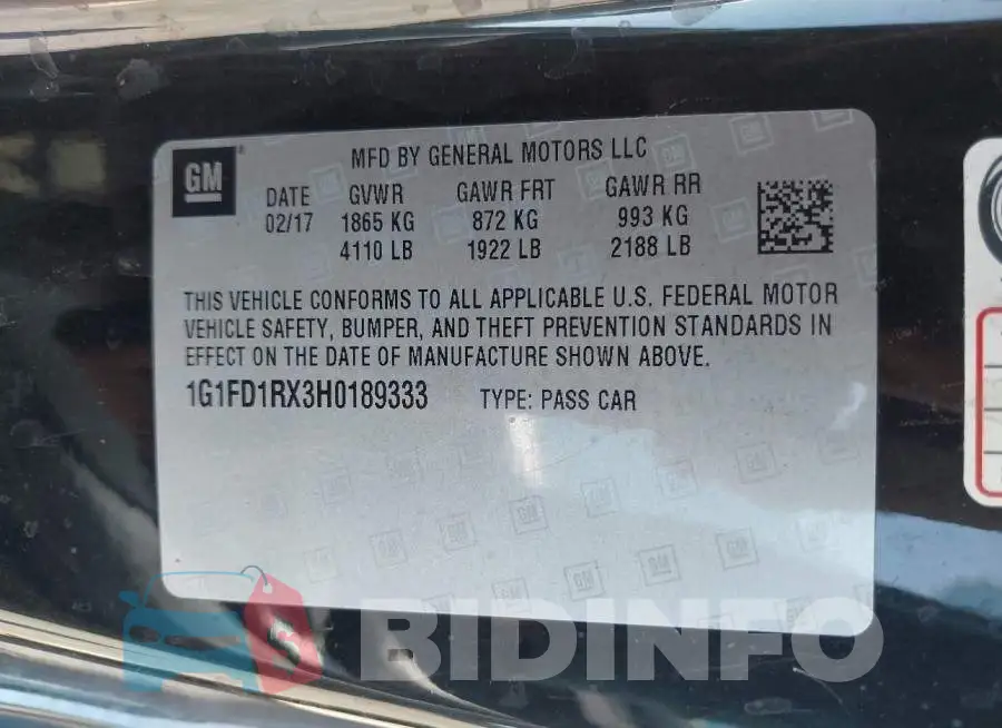1G1FD1RX3H0189333 Photo# 9