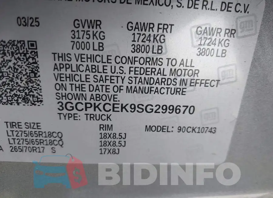 3GCPKCEK9SG299670 Photo# 9