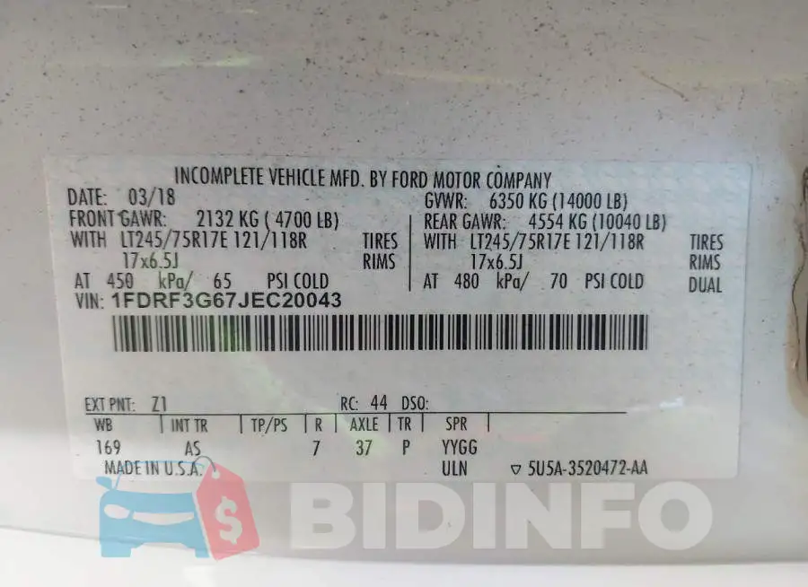 1FDRF3G67JEC20043 Photo# 8
