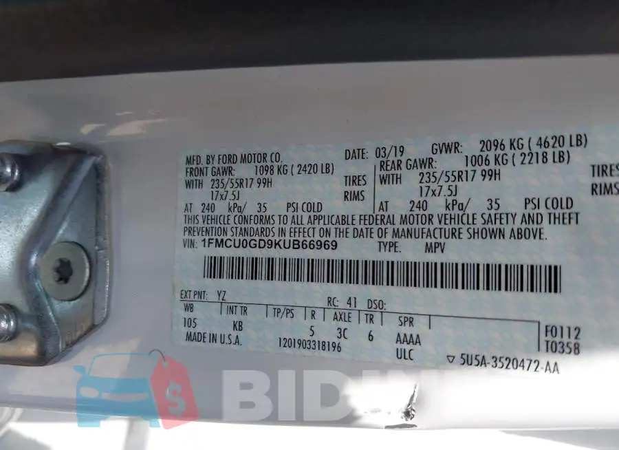 1FMCU0GD9KUB66969 Photo# 9