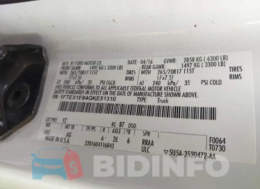1FTEX1E84GKE51310 Photo# 9