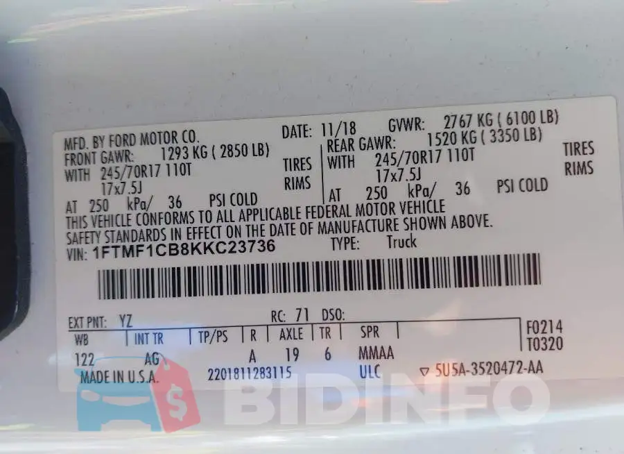 1FTMF1CB8KKC23736 Photo# 9