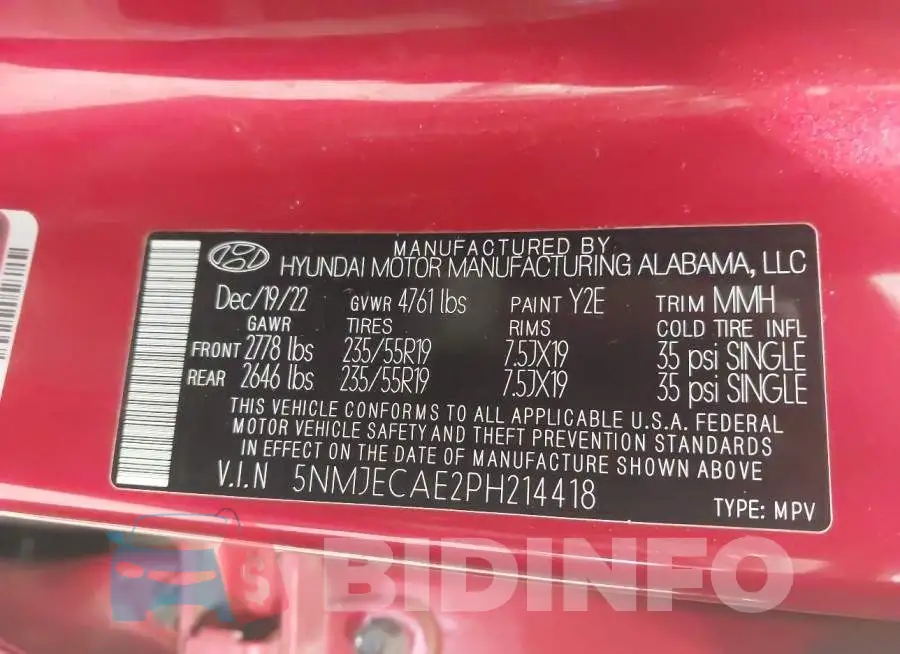 5NMJECAE2PH214418 Photo# 9