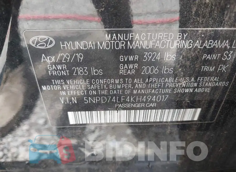 5NPD74LF4KH494017 Photo# 9