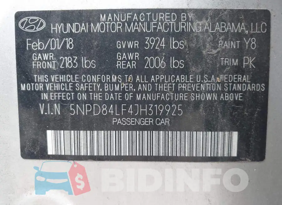 5NPD84LF4JH319925 Photo# 9