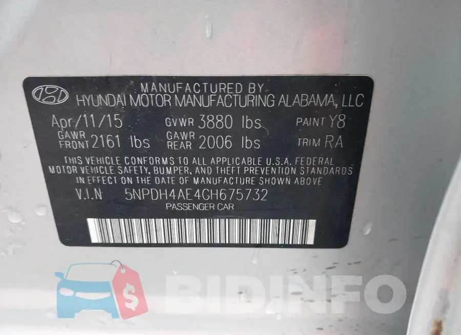 5NPDH4AE4GH675732 Photo# 9