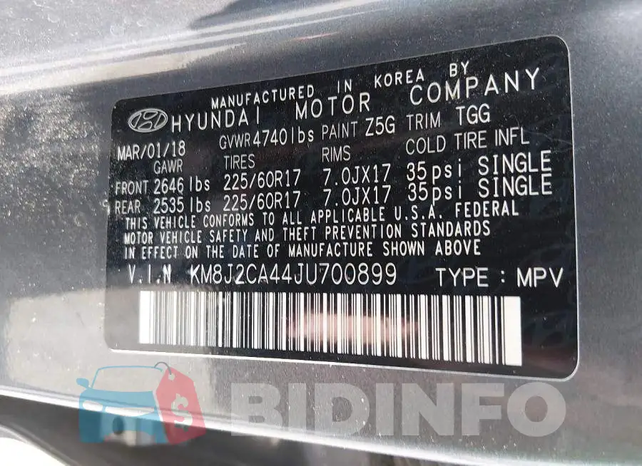 KM8J2CA44JU700899 Photo# 9