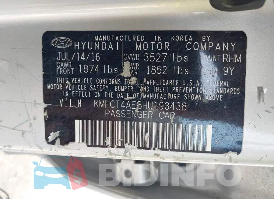 KMHCT4AE8HU193438 Photo# 9