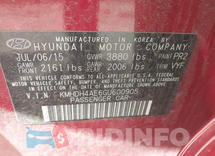 KMHDH4AE6GU600905 Photo# 9