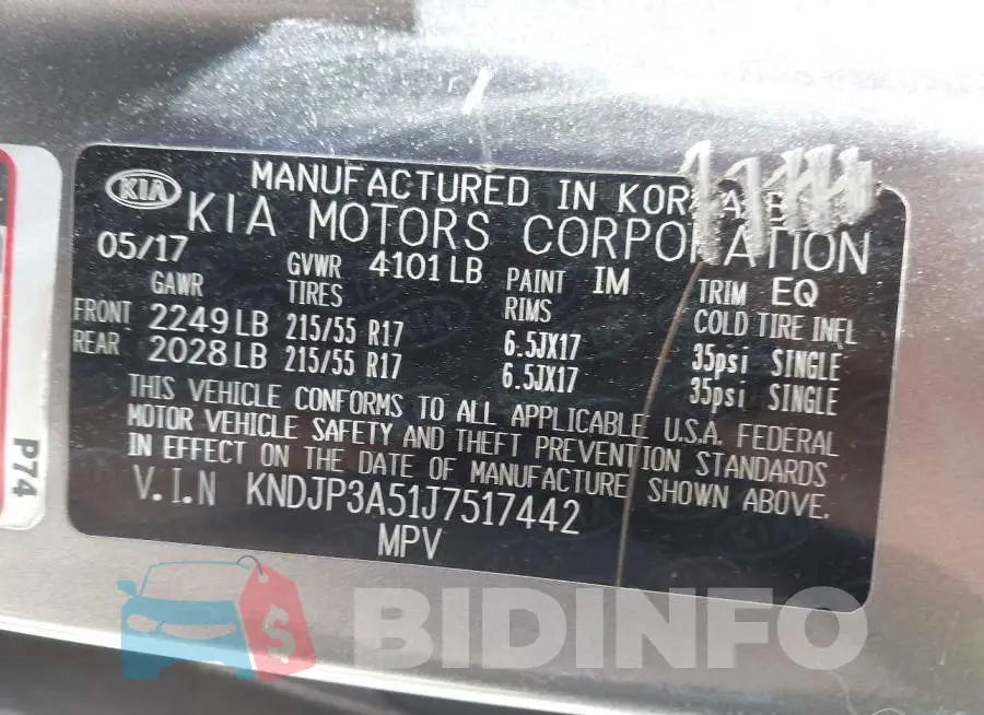 KNDJP3A51J7517442 Photo# 9