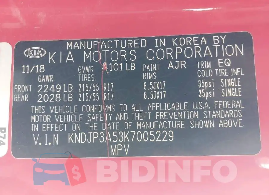 KNDJP3A53K7005229 Photo# 9