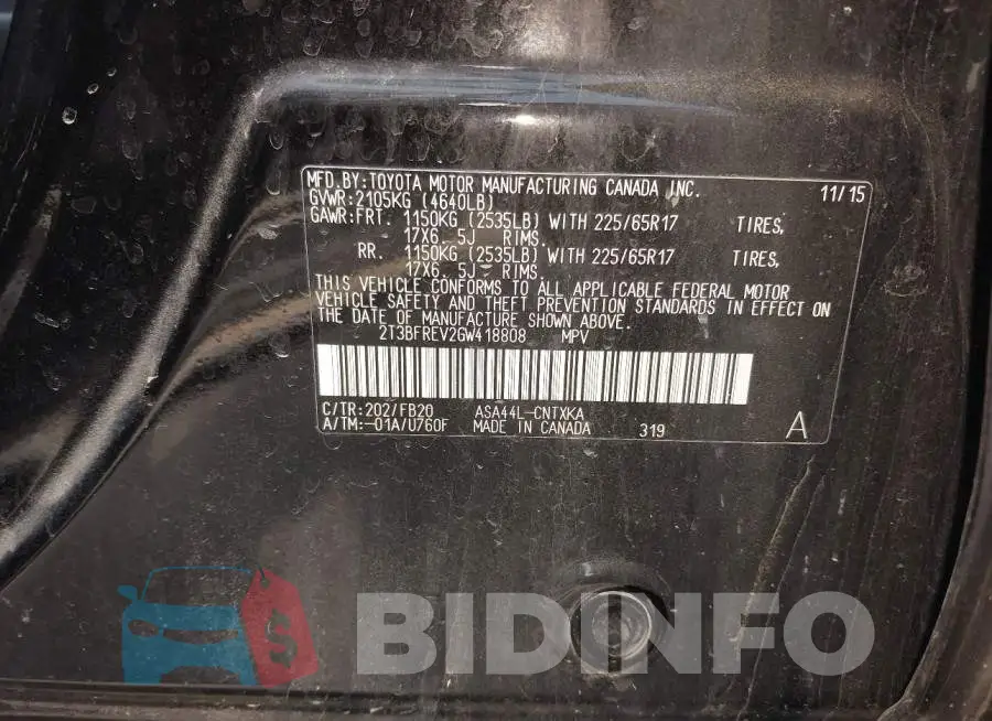 2T3BFREV2GW418808 Photo# 9