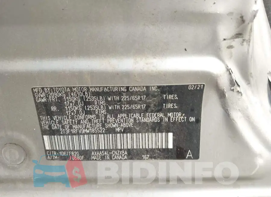 2T3F1RFV9MW185522 Photo# 9