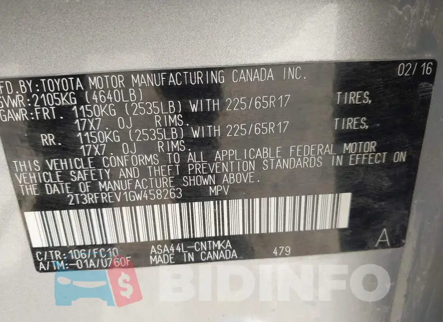 2T3RFREV1GW458263 Photo# 9