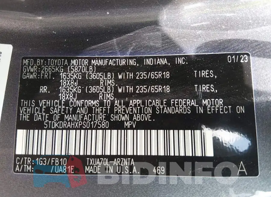 5TDKDRAHXPS017580 Photo# 9