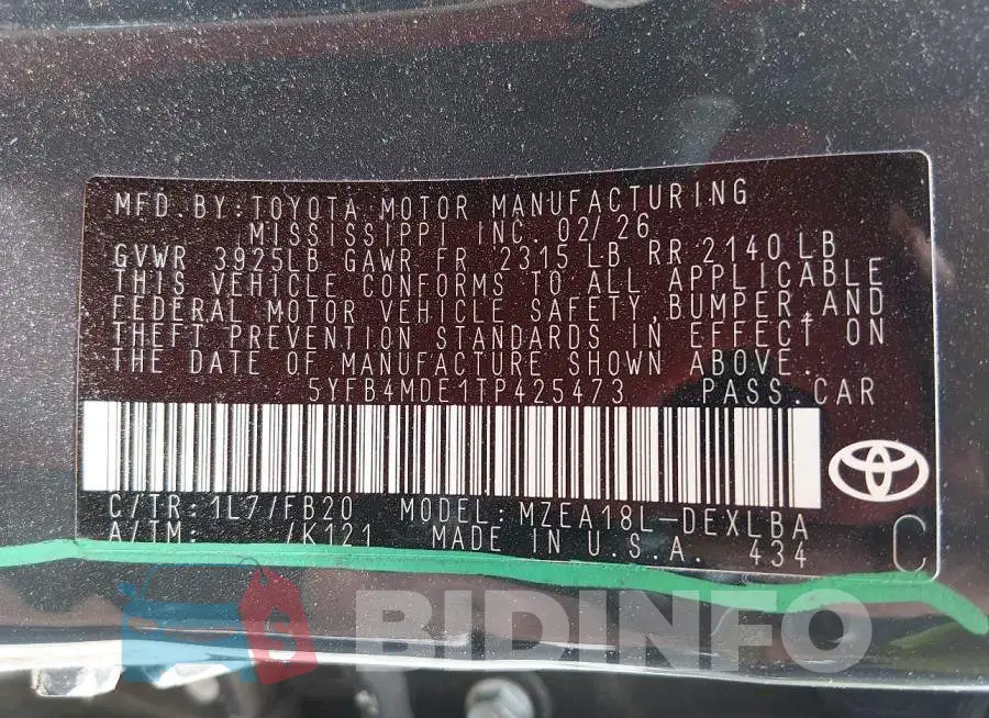 5YFB4MDE1TP425473 Photo# 9