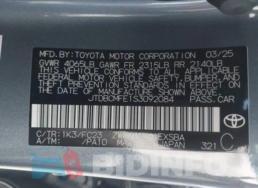 JTDBCMFE1S3092084 Photo# 9