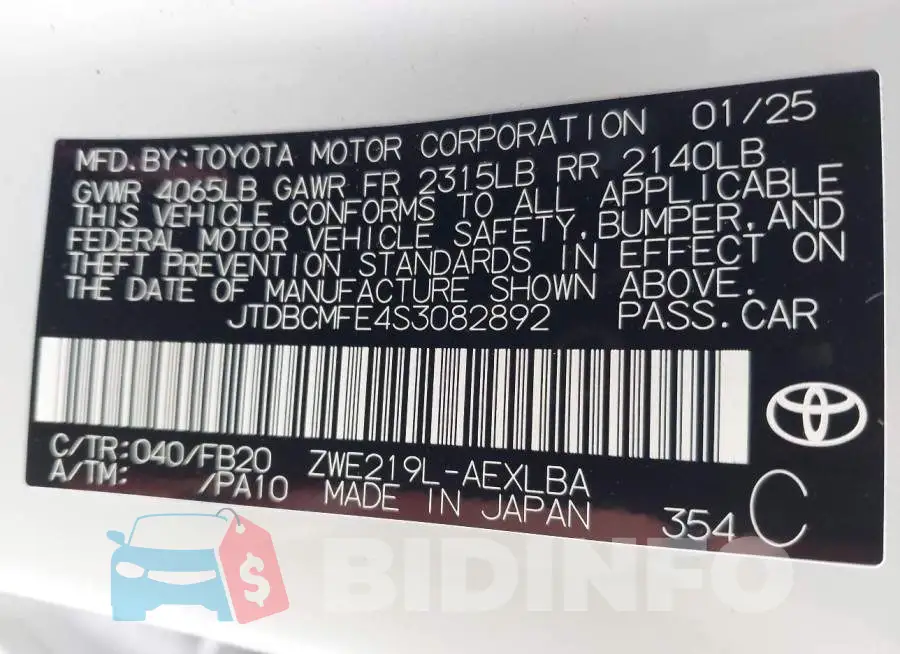 JTDBCMFE4S3082892 Photo# 9