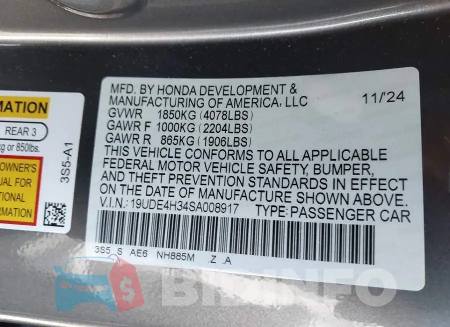 19UDE4H34SA008917 Photo# 9