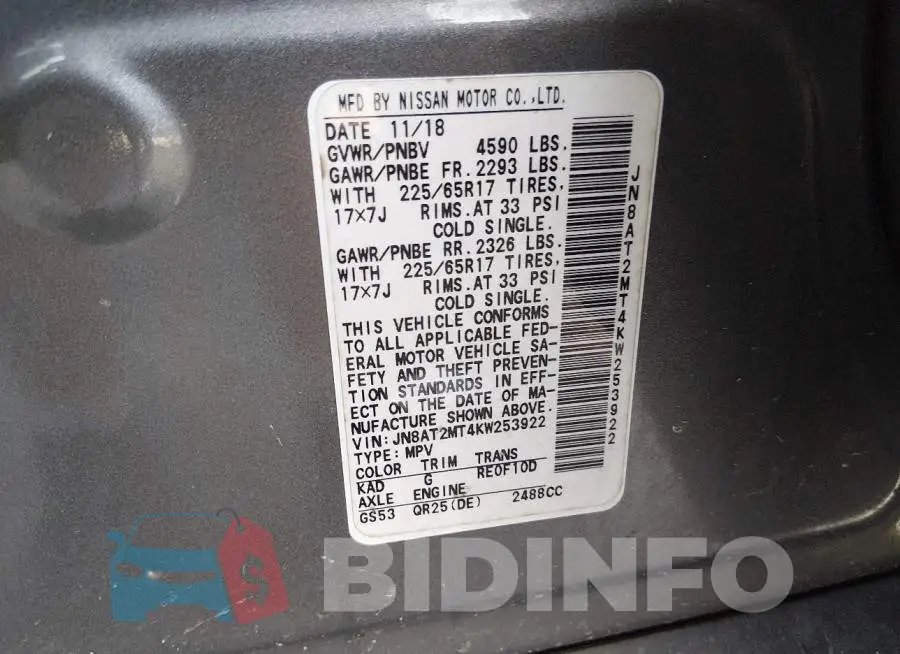 JN8AT2MT4KW253922 Photo# 9