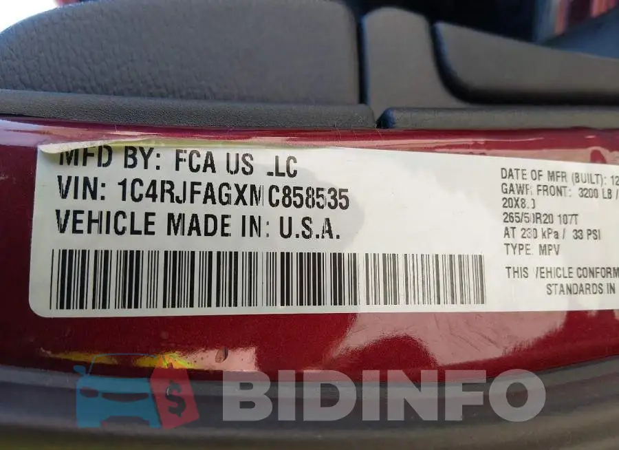 1C4RJFAGXMC858535 Photo# 9