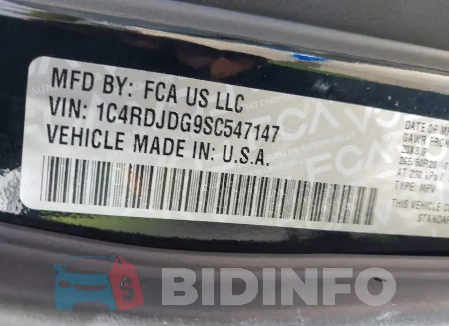 1C4RDJDG9SC547147 Photo# 9